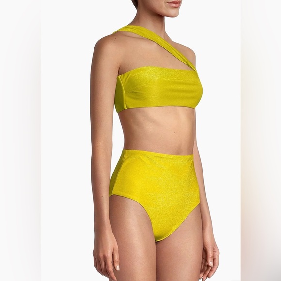 Agua Bendita Malia One-Shoulder yellow shimmer Bikini Top and high waist bottom - Picture 8 of 9